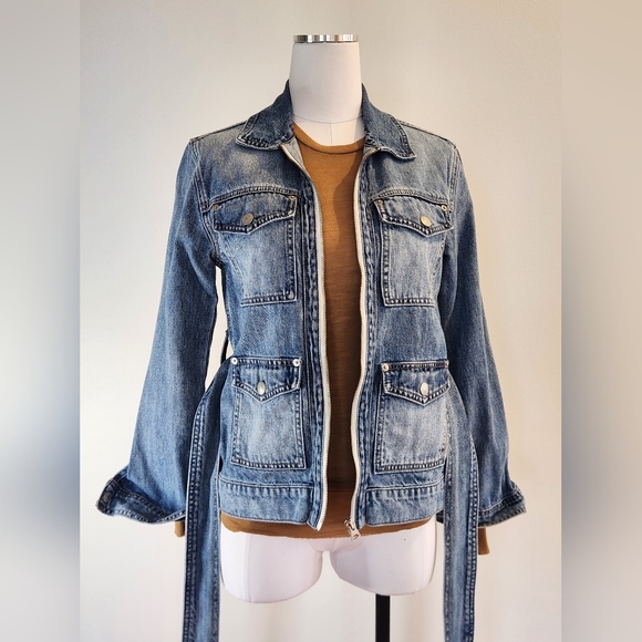 || LUCKY BRAND || denim jacket, zip up, belted, size extra small, coat, blue - Picture 2 of 7